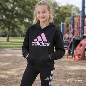 Girls Adidas Black Pink Sweatshirt Pullover Hoodie leggings set size medium